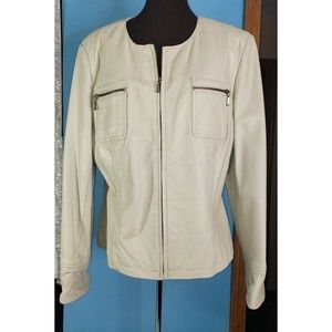 John Paul Richard Uniform Women’s Ivory LAMB Leather Jacket Size 10/12 SOFT